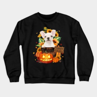 White Frech Bulldog Halloween Pumpkin Fall Bucket Crewneck Sweatshirt